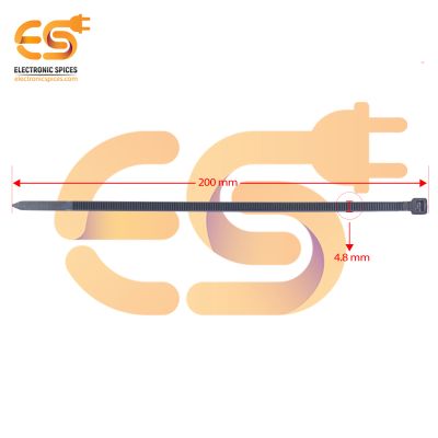 4.8 x 200mm Black color Multi-purpose Self-locking Nylon 66 industrial grade cable tie pack of 100pcs